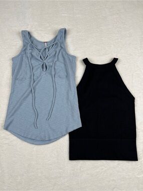 Free People Tank Bundle Ribbed Black & Blue Lace-Up Tanks S